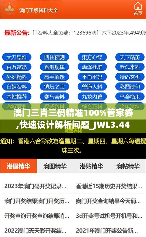 澳门三肖三码精准100%管家婆,快速设计解析问题_JWL3.44.98全景版