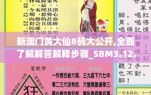 新澳门黄大仙8码大公开,全面了解解答解释步骤_SBM3.12.82终身版