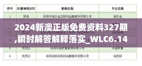 2024新澳正版免费资料327期,瞬时解答解释落实_WLC6.14.71完整版