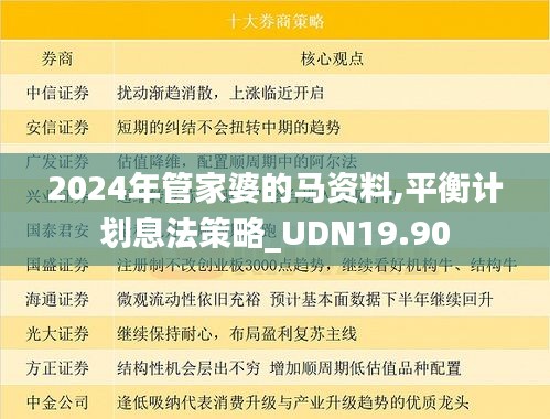 2024年管家婆的马资料,平衡计划息法策略_UDN19.90