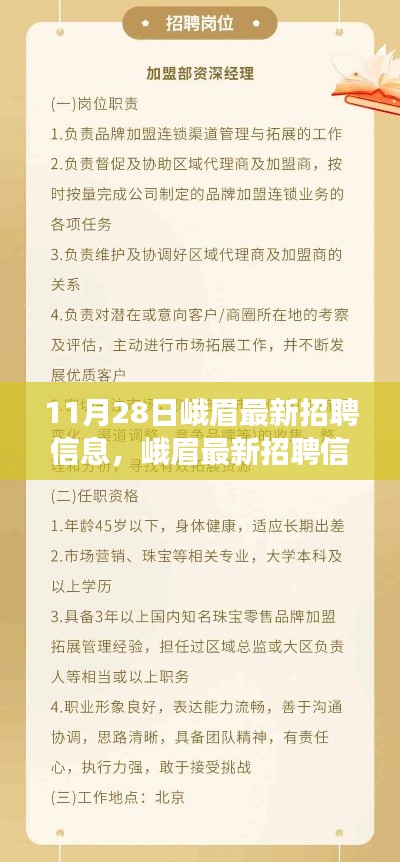 峨眉最新招聘信息全面解读，特性、体验、竞品对比与用户分析（11月28日）