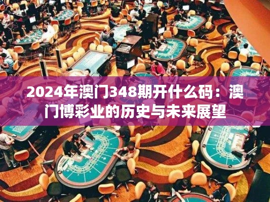 2024年澳门348期开什么码:澳门博彩业的历史与未来展望