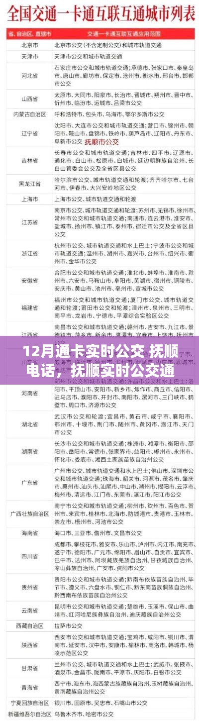 抚顺实时公交通卡指南,12月最新更新与电话查询服务热线