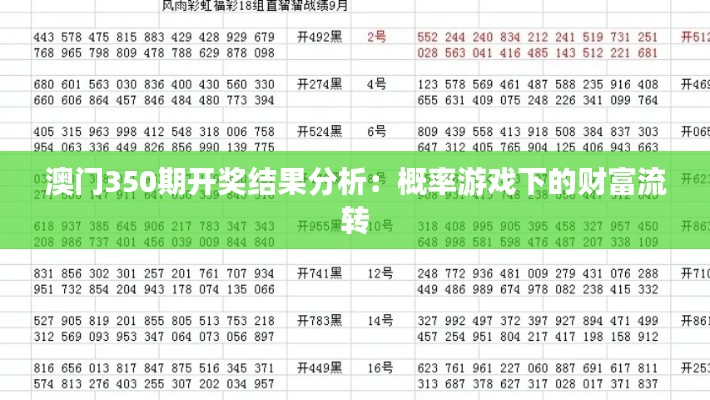 澳门350期开奖结果分析:概率游戏下的财富流转
