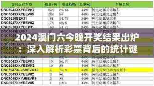 2024澳门六今晚开奖结果出炉:深入解析彩票背后的统计谜题