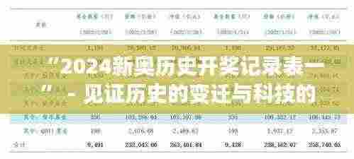 “2024新奥历史开奖记录表一” - 见证历史的变迁与科技的进步