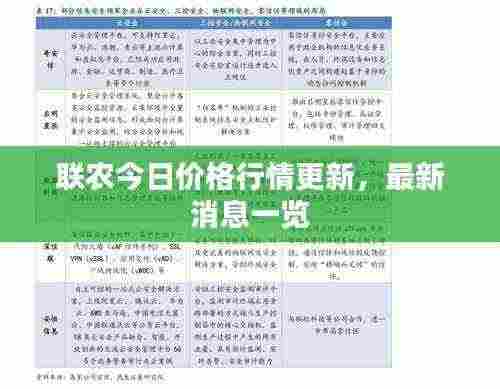 联农今日价格行情更新，最新消息一览