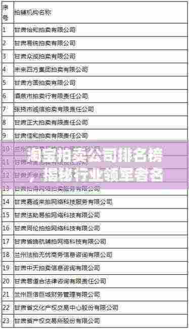 淘宝拍卖公司排名榜，揭秘行业领军者名单！