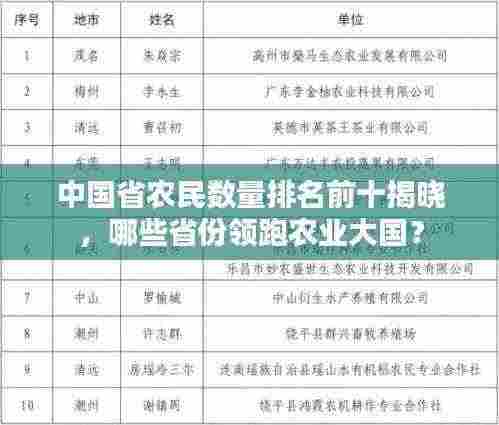 中国省农民数量排名前十揭晓,哪些省份领跑农业大国?