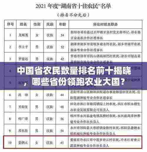 中国省农民数量排名前十揭晓,哪些省份领跑农业大国?
