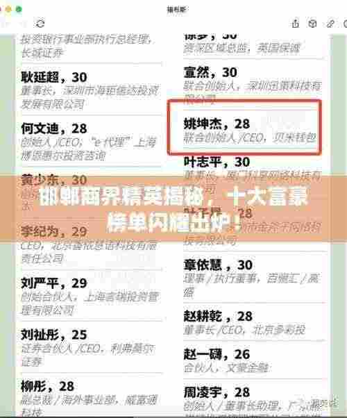 邯郸商界精英揭秘,十大富豪榜单闪耀出炉!