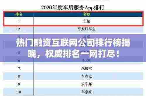 热门融资互联网公司排行榜揭晓,权威排名一网打尽!