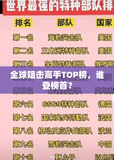 全球阻击高手TOP榜,谁登榜首?