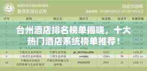 台州酒店排名榜单揭晓，十大热门酒店系统榜单推荐！