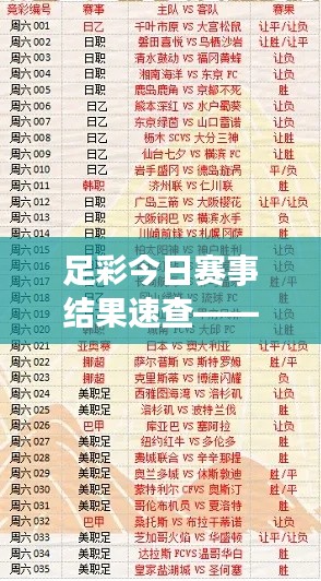 足彩今日赛事结果速查——掌握最新动态,轻松赢球资讯!
