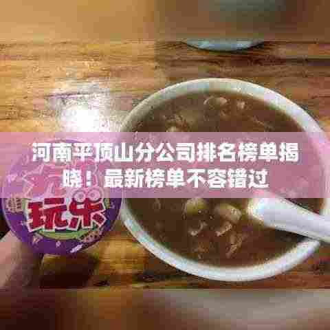 河南平顶山分公司排名榜单揭晓!最新榜单不容错过