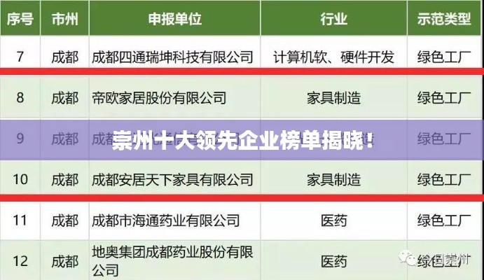 崇州十大领先企业榜单揭晓！