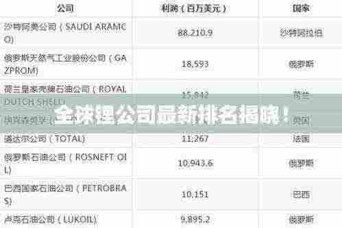 全球锂公司最新排名揭晓！
