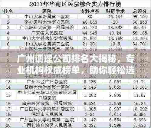 广州调理公司排名大揭秘,专业机构权威榜单,助你轻松选择优质服务商!