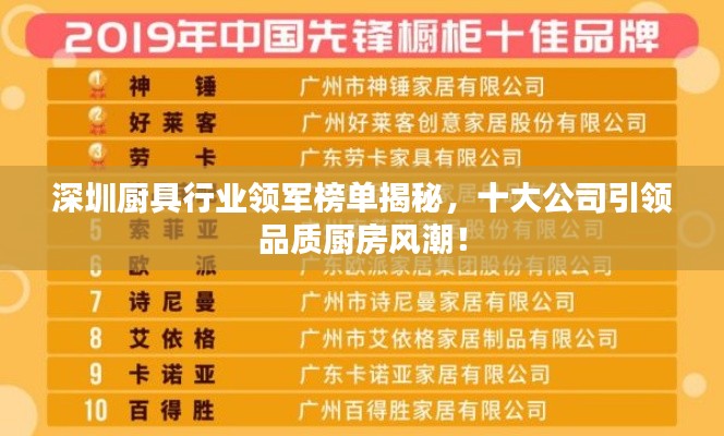 深圳厨具行业领军榜单揭秘,十大公司引领品质厨房风潮!