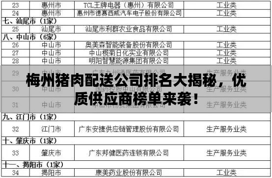 梅州猪肉配送公司排名大揭秘,优质供应商榜单来袭!