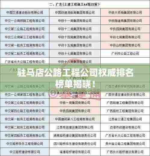 驻马店公路工程公司权威排名榜单揭晓！