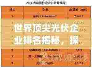 世界顶尖光伏企业排名揭秘,探究领先企业的成功秘诀