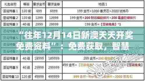 “往年12月14日新澳天天开奖免费资料”：免费获取，智慧投注的关键