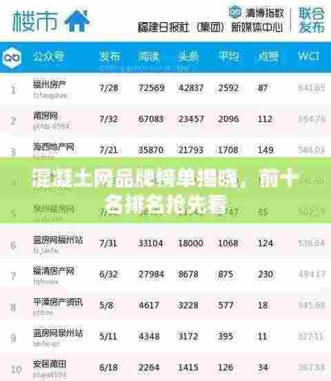 混凝土网品牌榜单揭晓，前十名排名抢先看